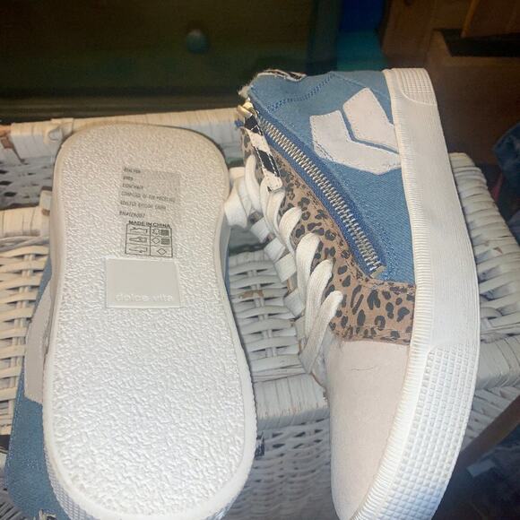 NEW DOLCE VITA HIDDEN WEDGE SNEAKERS SHEARLING DENIM 8 - Picture 5 of 10